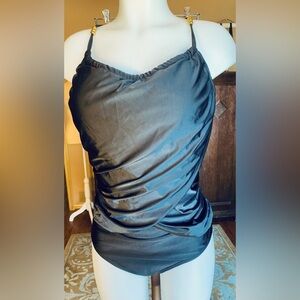 Black shirred one piece, new.  Size 18 very flattering